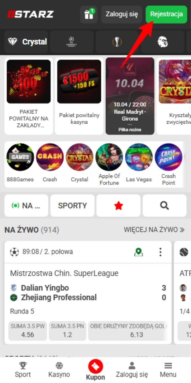 Kliknij przycisk, aby przejść do gry Aviator w 888starz.