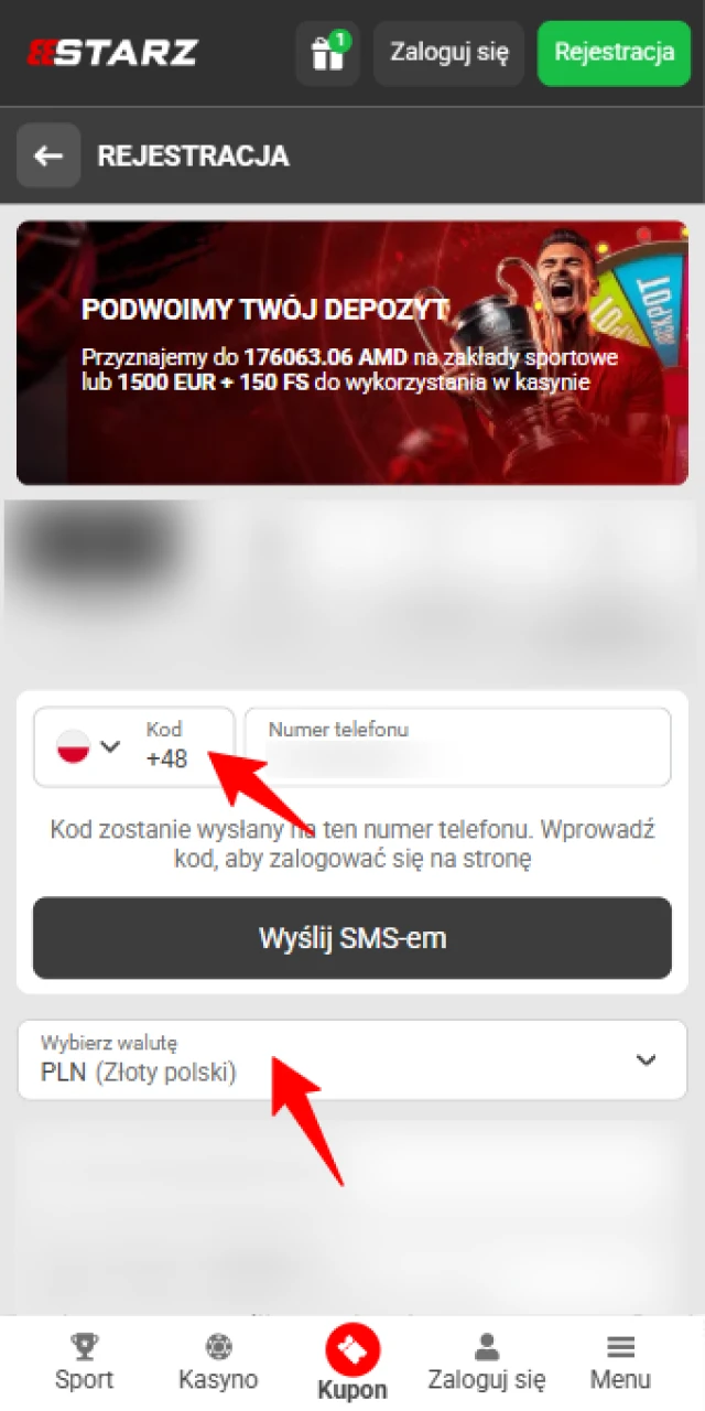 Uzupełnij niezbędne informacje osobiste oraz wybierz walutę dla swojego konta w 888starz.