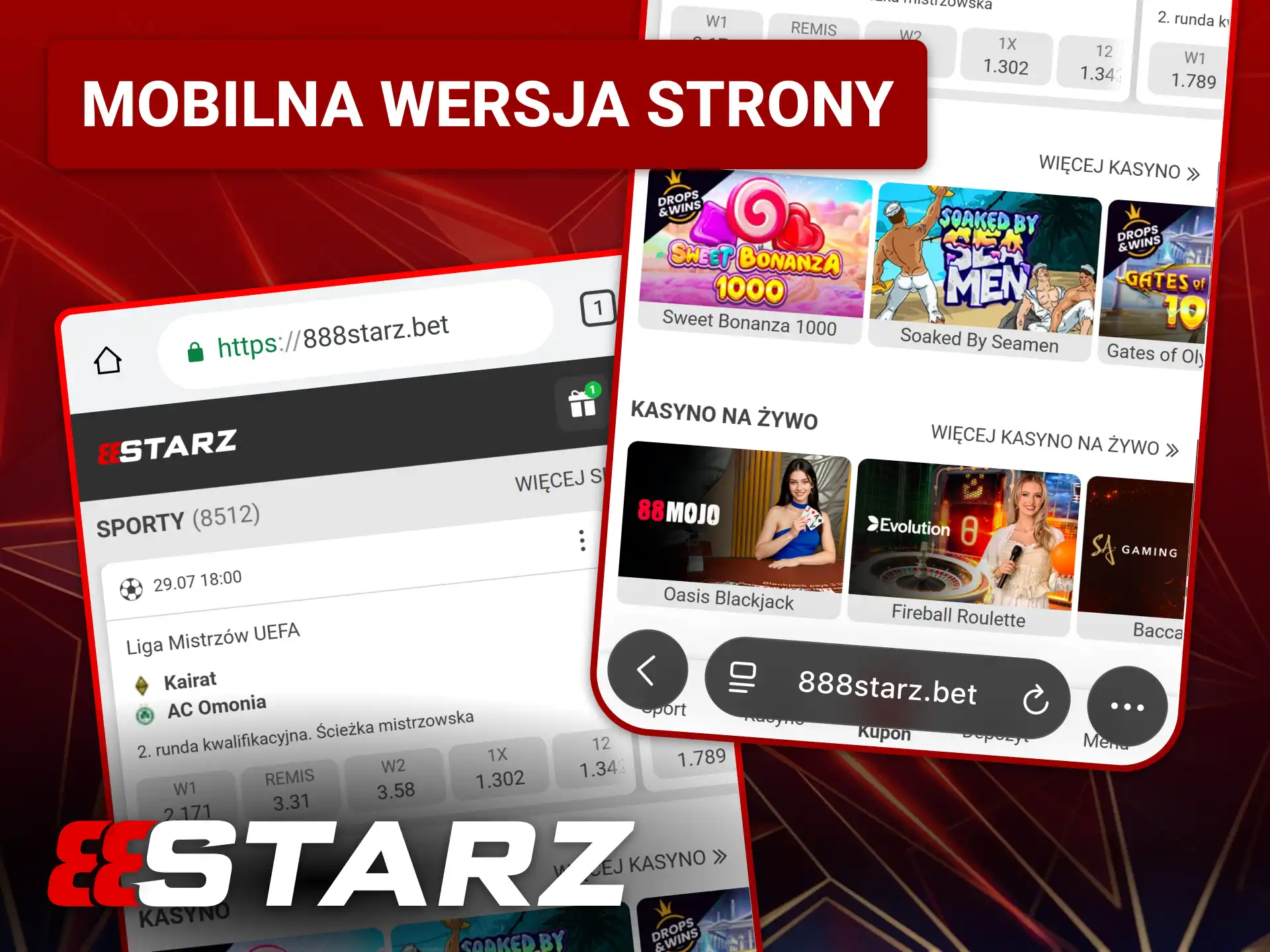 Otwórz zoptymalizowaną wersję mobilną strony 888starz w przeglądarce.