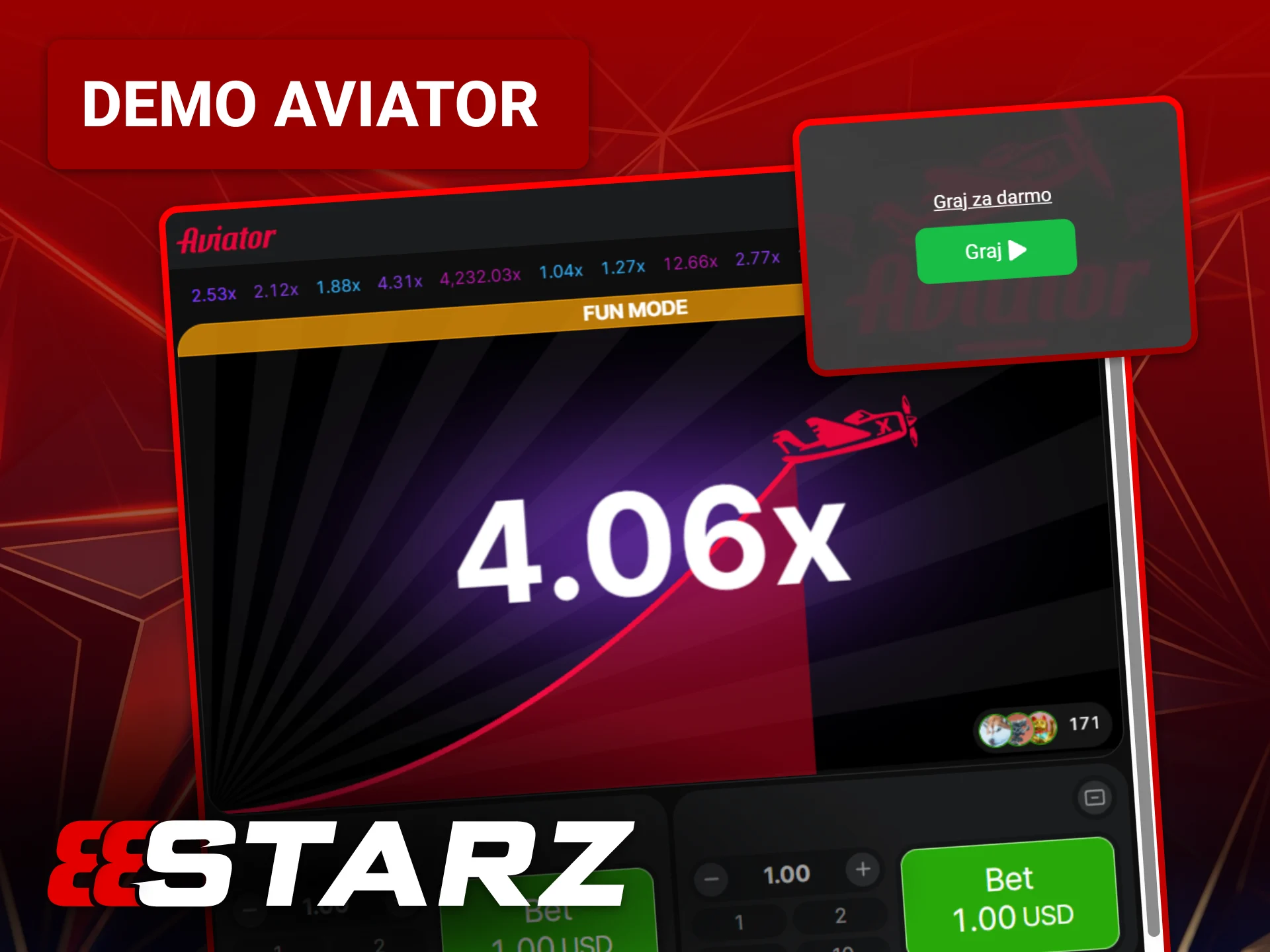 Wypróbuj darmowy tryb demo gry Aviator bez ryzyka w 888starz.