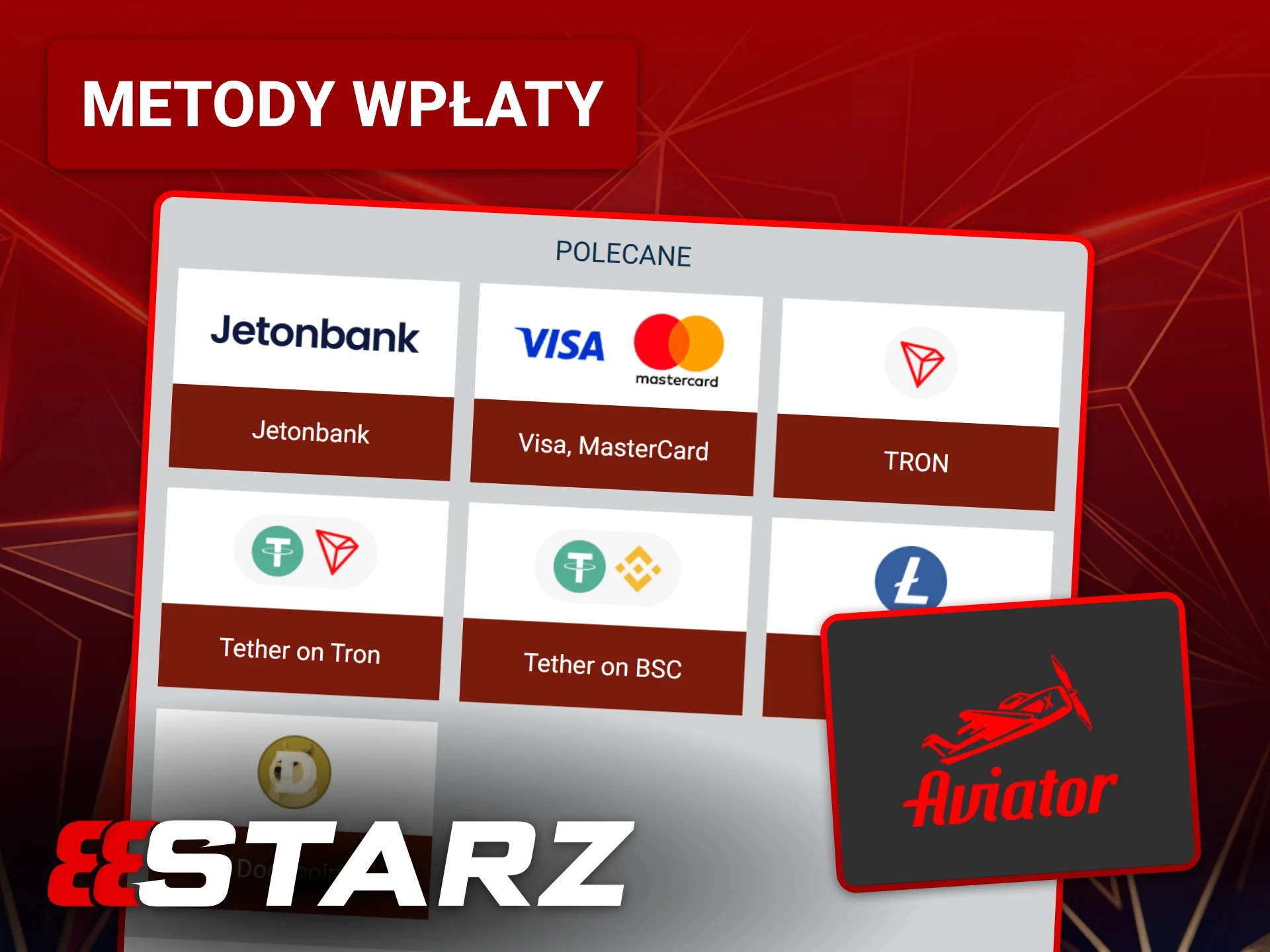 Doładuj konto i wybierz metodę płatności, aby grać w Aviator w 888starz.