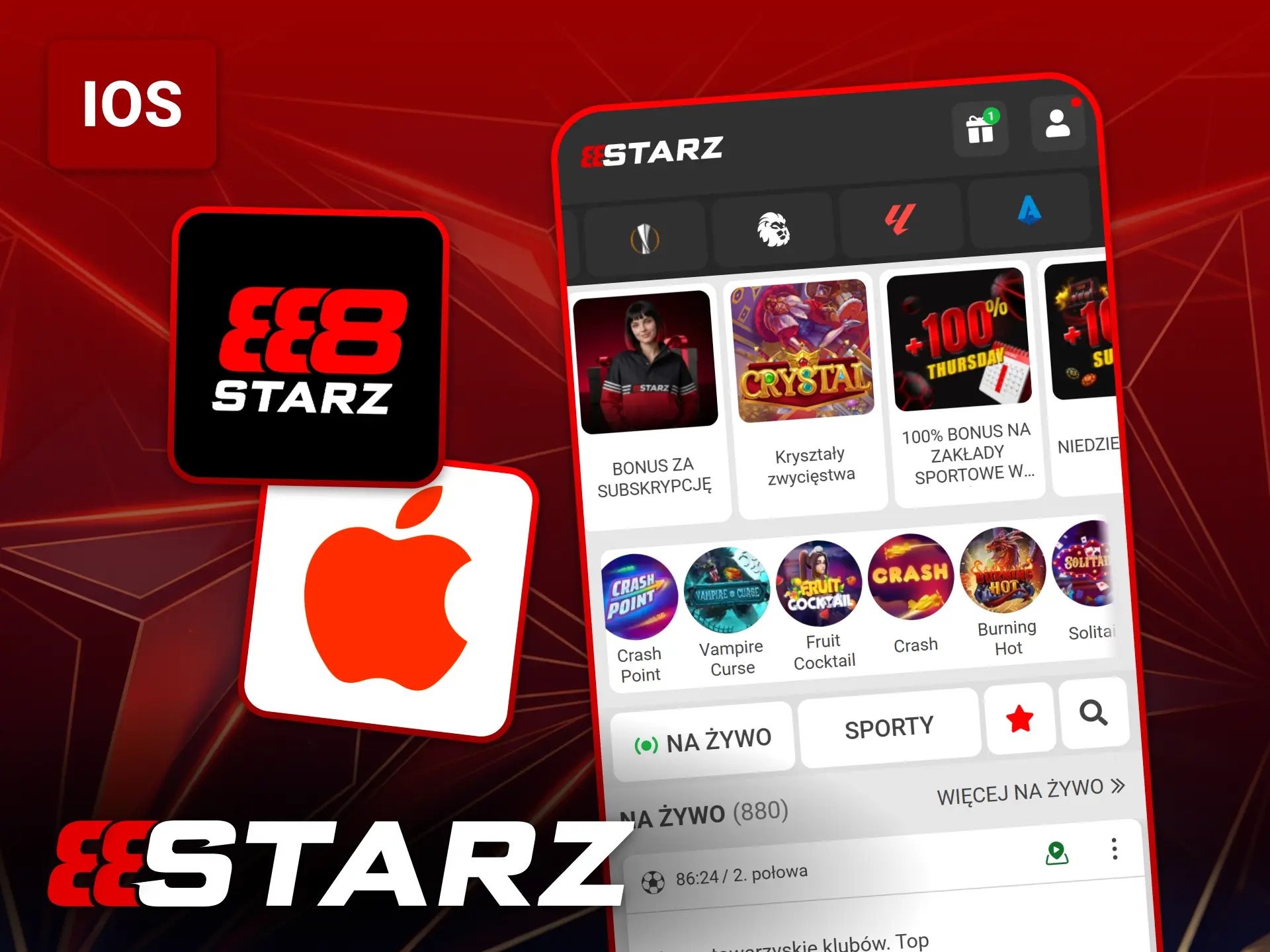 Zainstaluj aplikację 888starz na urządzeniu iOS i graj wygodnie.