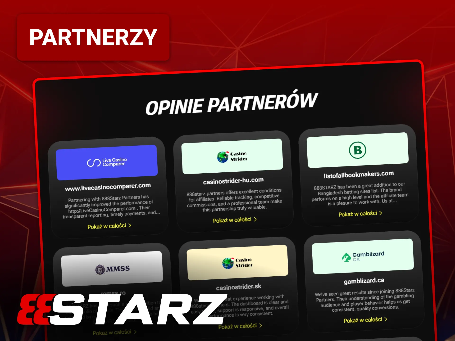 Zobacz listę czołowych dostawców gier i partnerów 888starz.